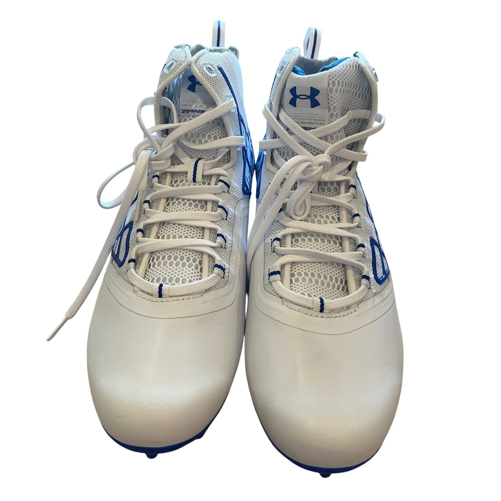 Under Armour Banshee Mid MC Lacrosse Cleats White Blue Mens Size 12 1273330-101